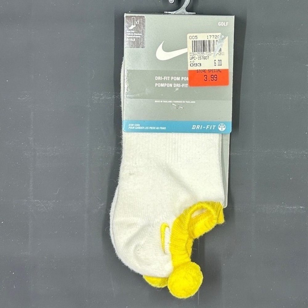 NWT Nike Golf Dri-FIT Pom Pom Socks Womens White Yellow New